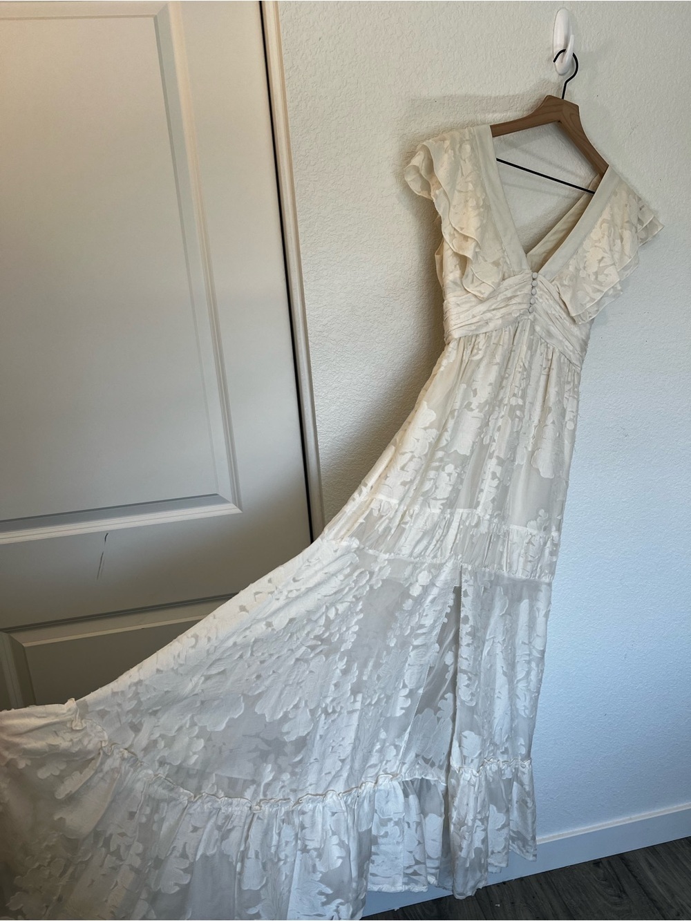 Rachel Zoe Violet in Ecru Floral Ruffled Fil Coupé Cotton & Silk Blend Gown- 4 - Picture 11 of 13